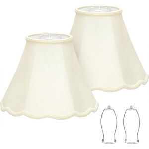 Seaside Village Set Of 2 Cream Scalloped Lamp Shades with Braided Detailing